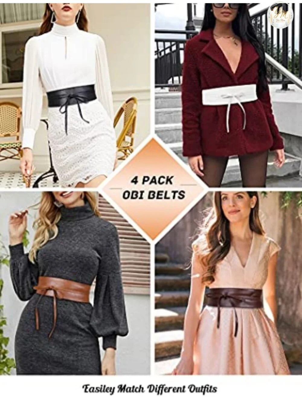Wide PU Leather Self Tie Obi Belt for Women - Cinch Waist Corset Belt